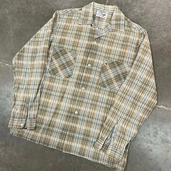 Vintage 50s Penney's Loop Collar Long Sleeve Shirt Small 100% Cotton - Picture 2 of 8